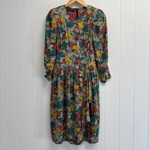 Mi Seon E Women Whimsical Secretary Midi Dress Size S Abstract Floral‎ Librarian